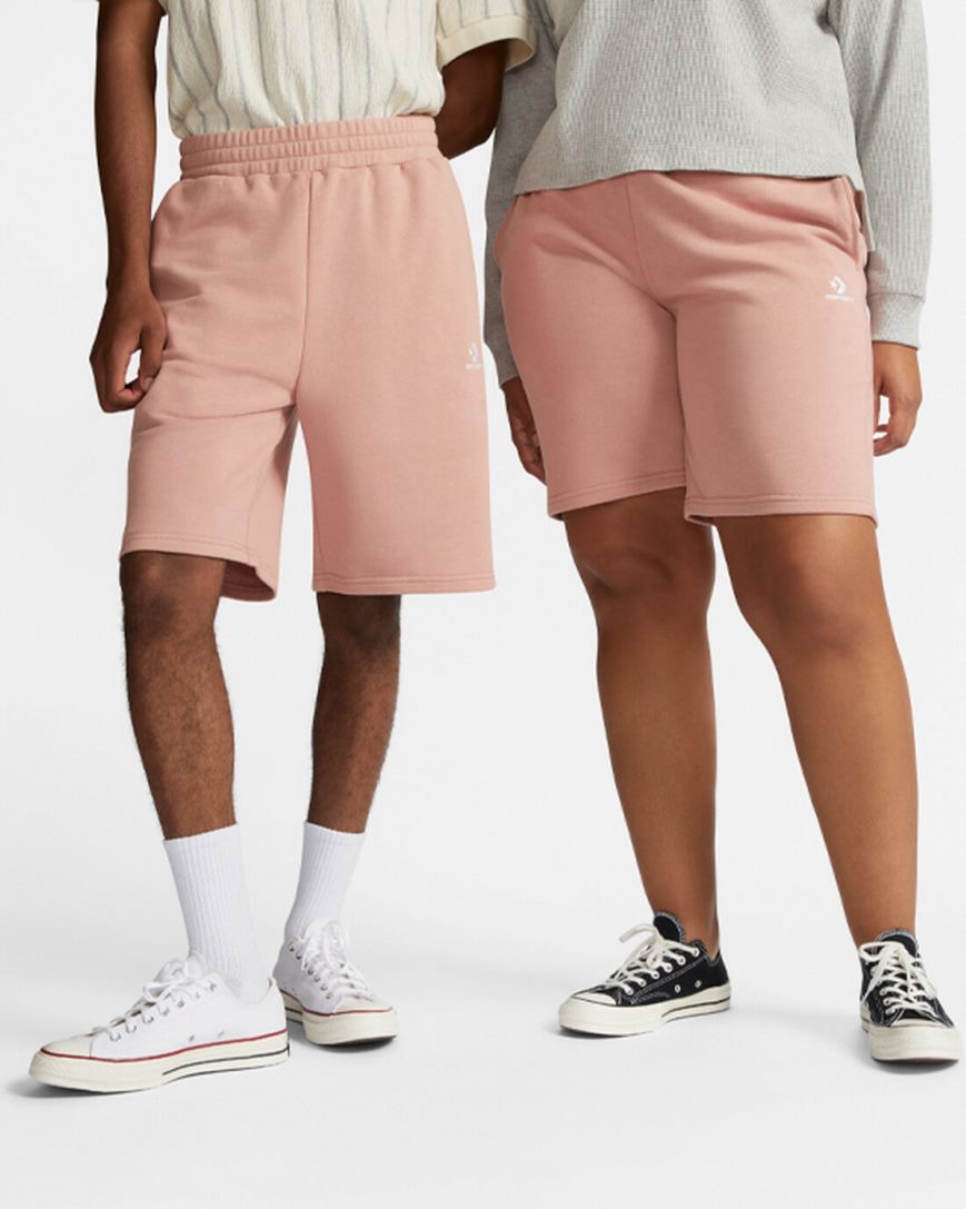 Men\'s Converse Go-To Embroidered Star Chevron Standard Fit Fleece Shorts Pink | AU C0495O